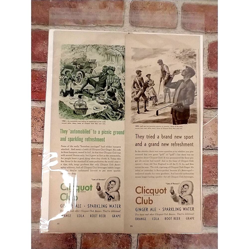 Clicquot Club Ginger Ale Soda Pop - PAIR of 1950‎ Original Retro Vtg PRINT ADs
